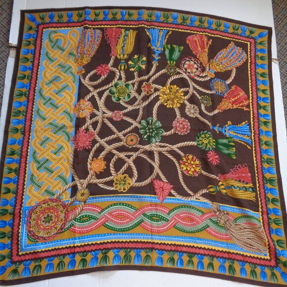 Louis Feraud Accessories - Vintage LOUIS FERAUD Multicolor 34" SILK SCARF Hand Rolled Tassel Print